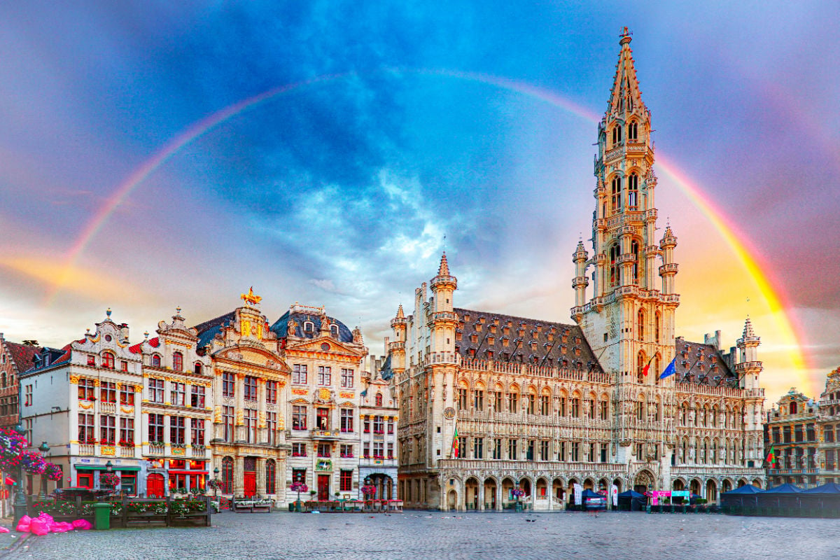 Brussels, rainbow over Grand Place, Belgium, nobody