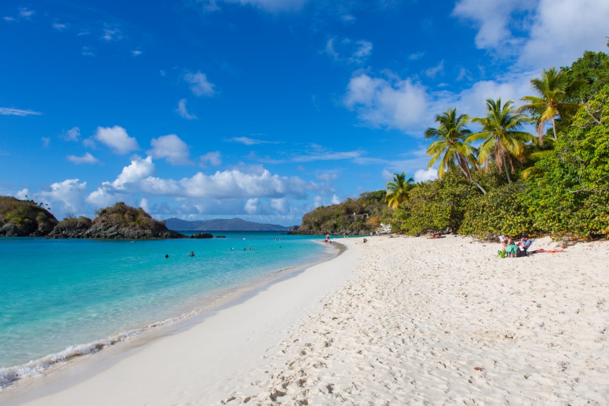Trunk Bay Beach in the Virgin Islands National Park on the caribbean island of St John in the US Virgin Islands